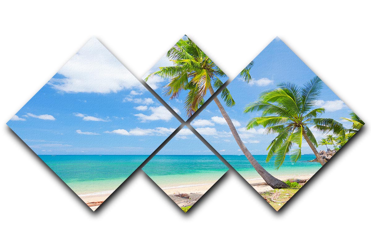 tropical beach with coconut palm 4 Square Multi Panel Canvas - Canvas Art Rocks - 1