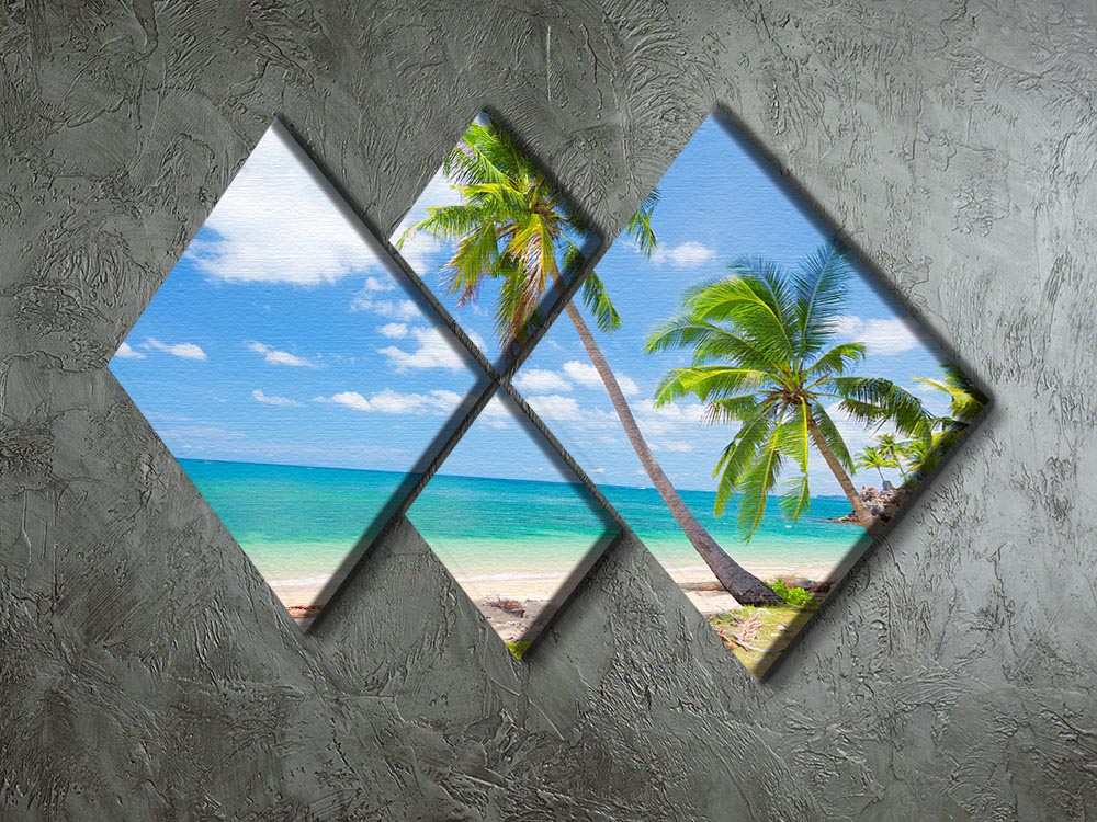 tropical beach with coconut palm 4 Square Multi Panel Canvas - Canvas Art Rocks - 2