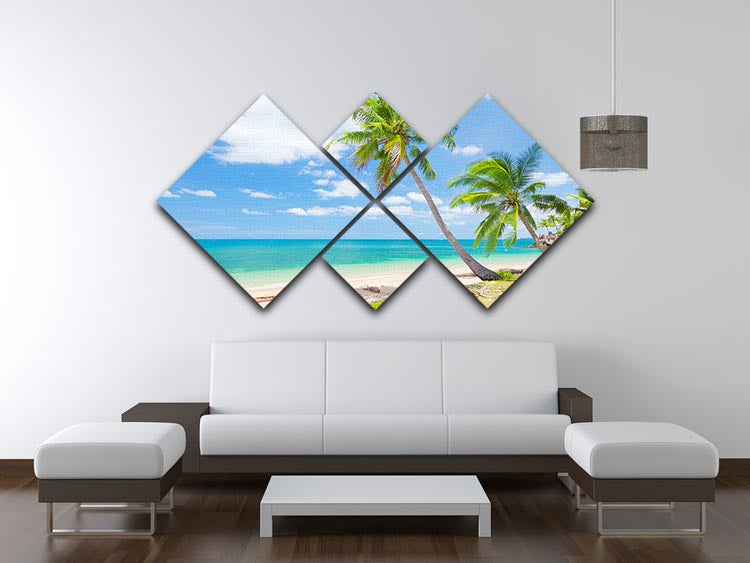 tropical beach with coconut palm 4 Square Multi Panel Canvas - Canvas Art Rocks - 3