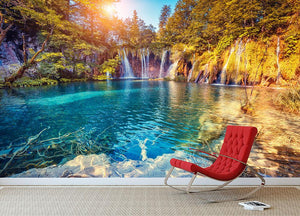turquoise water and sunny beams Wall Mural Wallpaper - Canvas Art Rocks - 2