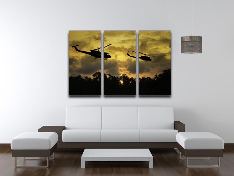 two helicopters flying over South Vietnam 3 Split Panel Canvas Print - Canvas Art Rocks - 3