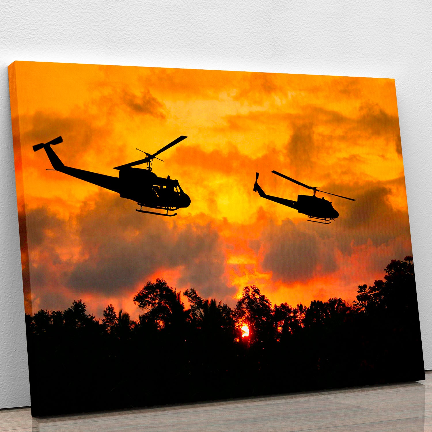two helicopters flying over South Vietnam Canvas Print or Poster - Canvas Art Rocks - 1