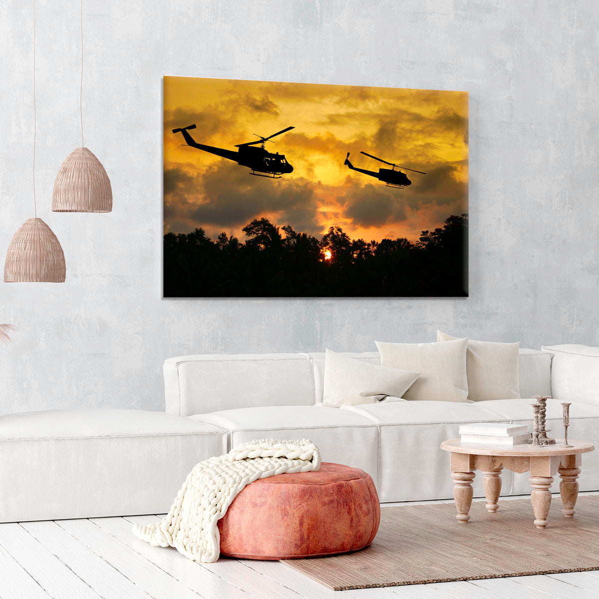 two helicopters flying over South Vietnam Canvas Print or Poster - Canvas Art Rocks - 6