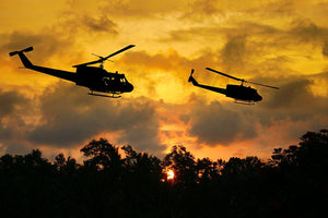 two helicopters flying over South Vietnam Wall Mural Wallpaper - Canvas Art Rocks - 1