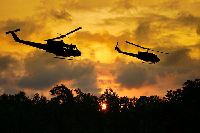 two helicopters flying over South Vietnam Wall Mural Wallpaper
