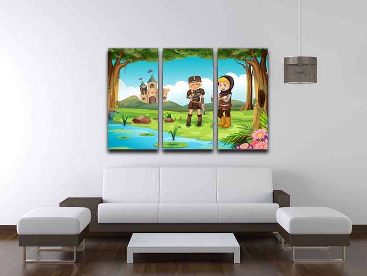 two worriors standing in forest 3 Split Panel Canvas Print - Canvas Art Rocks - 3