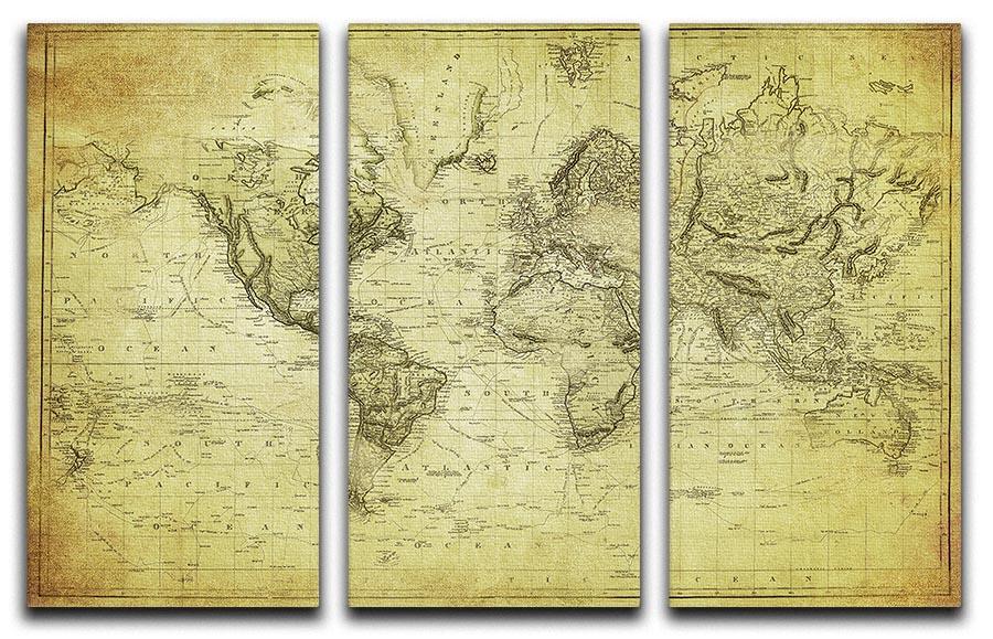 vintage map of the world 1831 3 Split Panel Canvas Print - Canvas Art Rocks - 1