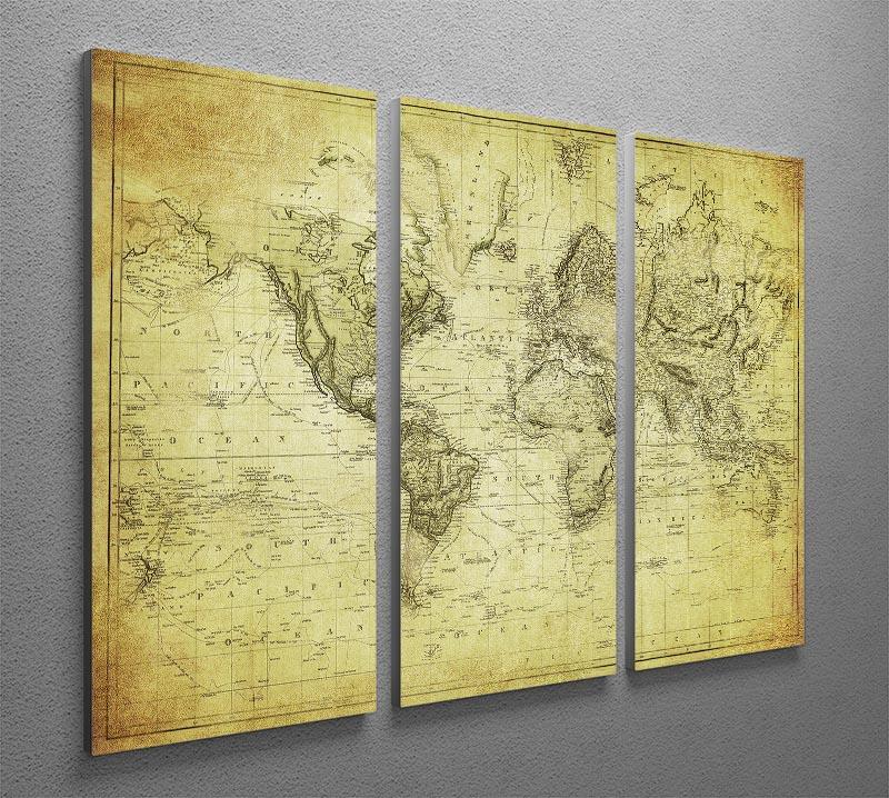 vintage map of the world 1831 3 Split Panel Canvas Print - Canvas Art Rocks - 2
