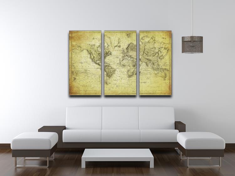 vintage map of the world 1831 3 Split Panel Canvas Print - Canvas Art Rocks - 3