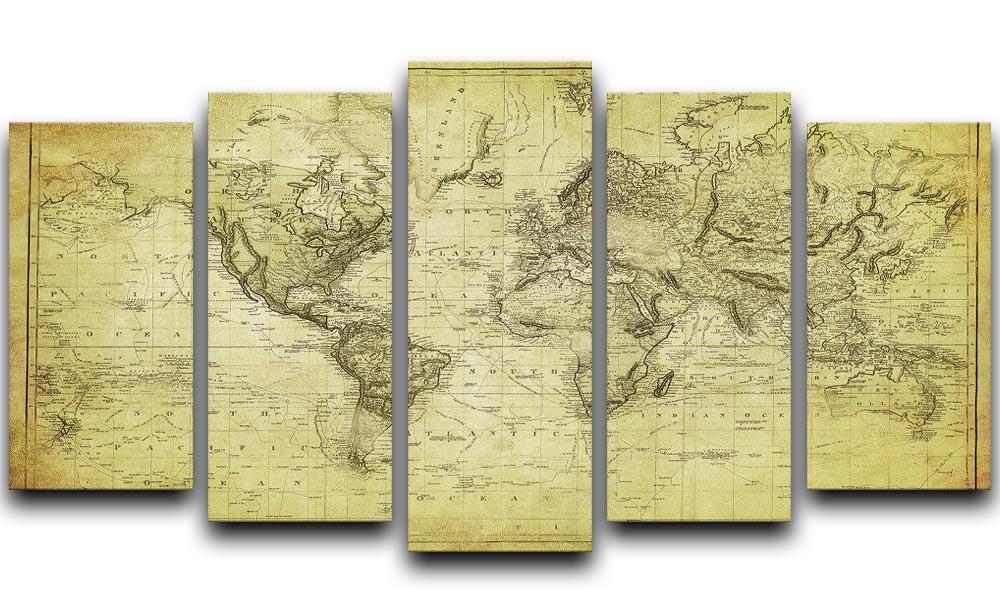 vintage map of the world 1831 5 Split Panel Canvas  - Canvas Art Rocks - 1