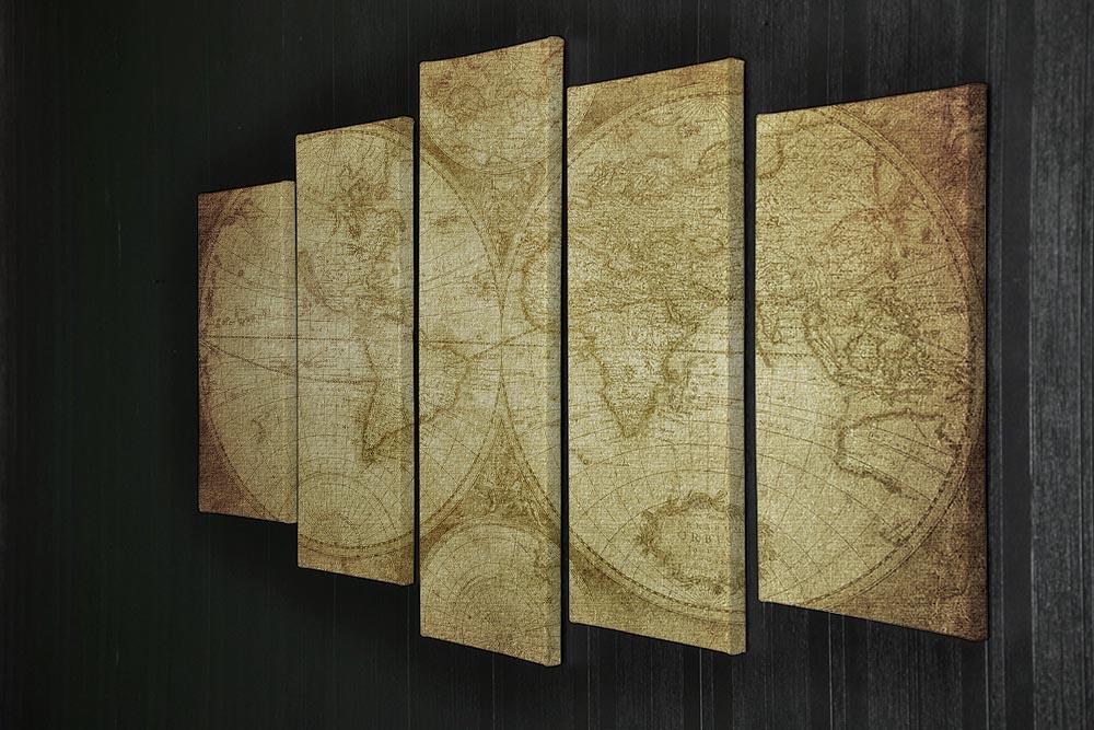 vintage map of the world 5 Split Panel Canvas  - Canvas Art Rocks - 2