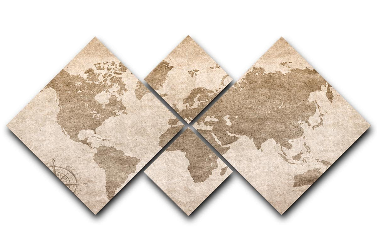 vintage paper with world map 4 Square Multi Panel Canvas  - Canvas Art Rocks - 1