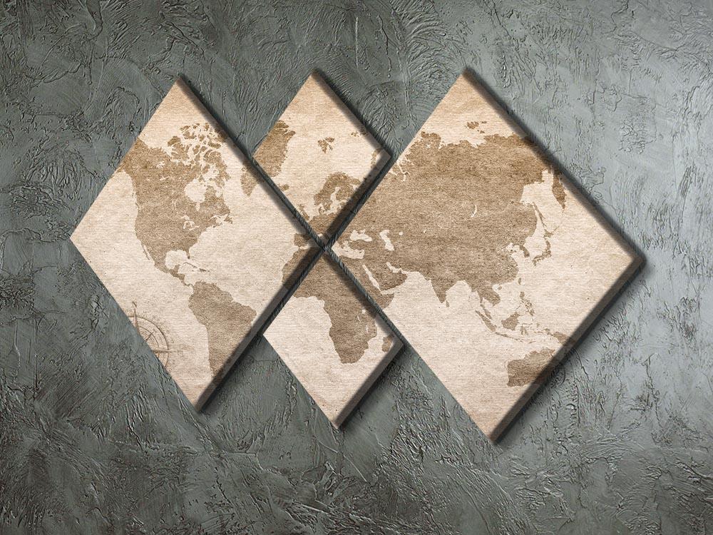 vintage paper with world map 4 Square Multi Panel Canvas  - Canvas Art Rocks - 2