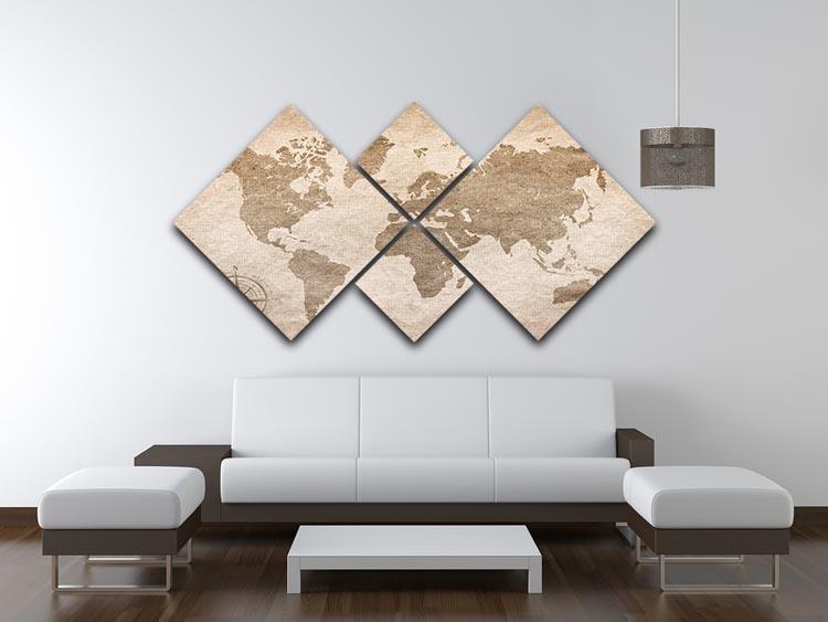 vintage paper with world map 4 Square Multi Panel Canvas  - Canvas Art Rocks - 3