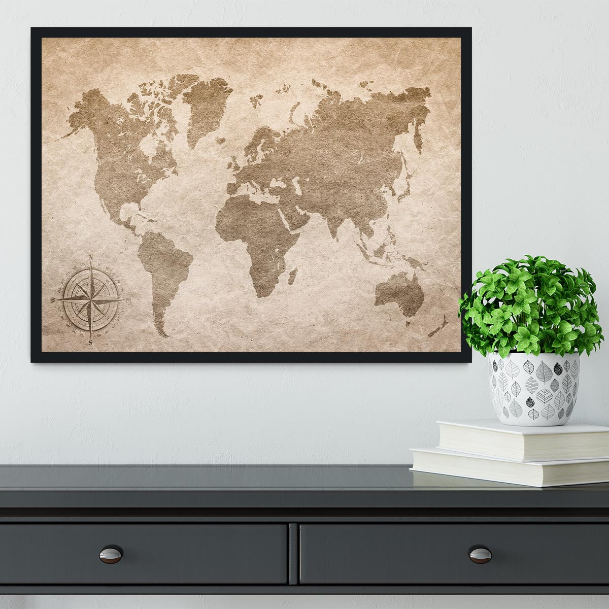 vintage paper with world map Framed Print - Canvas Art Rocks - 2