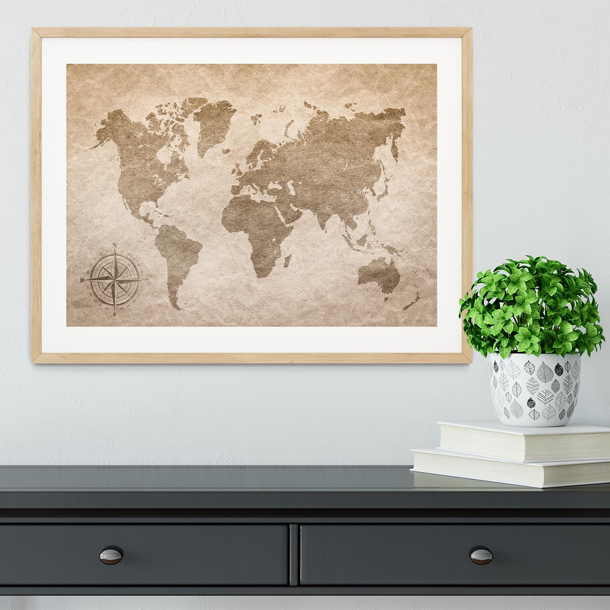 vintage paper with world map Framed Print - Canvas Art Rocks - 3