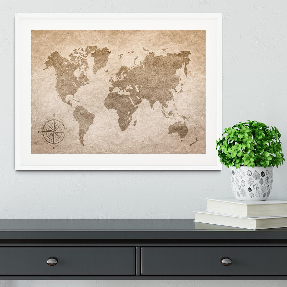 vintage paper with world map Framed Print - Canvas Art Rocks - 5