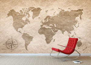 vintage paper with world map Wall Mural Wallpaper - Canvas Art Rocks - 2