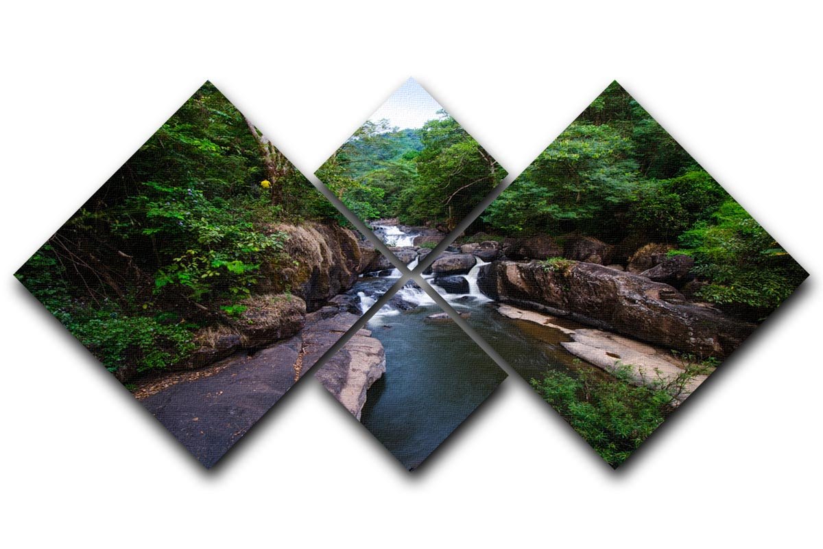 water fall in the forest 4 Square Multi Panel Canvas  - Canvas Art Rocks - 1