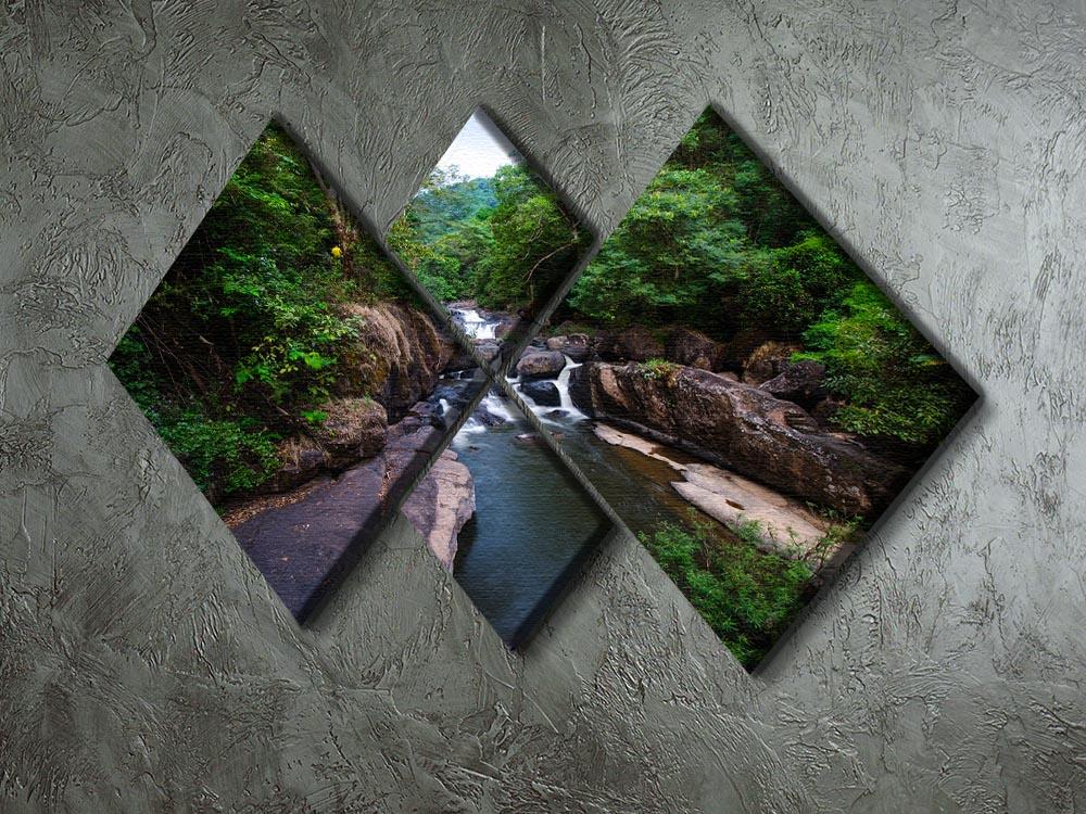 water fall in the forest 4 Square Multi Panel Canvas  - Canvas Art Rocks - 2