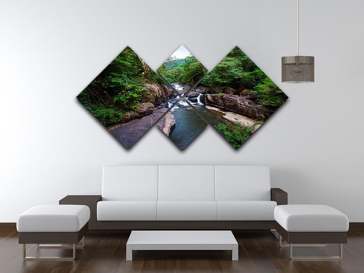 water fall in the forest 4 Square Multi Panel Canvas  - Canvas Art Rocks - 3