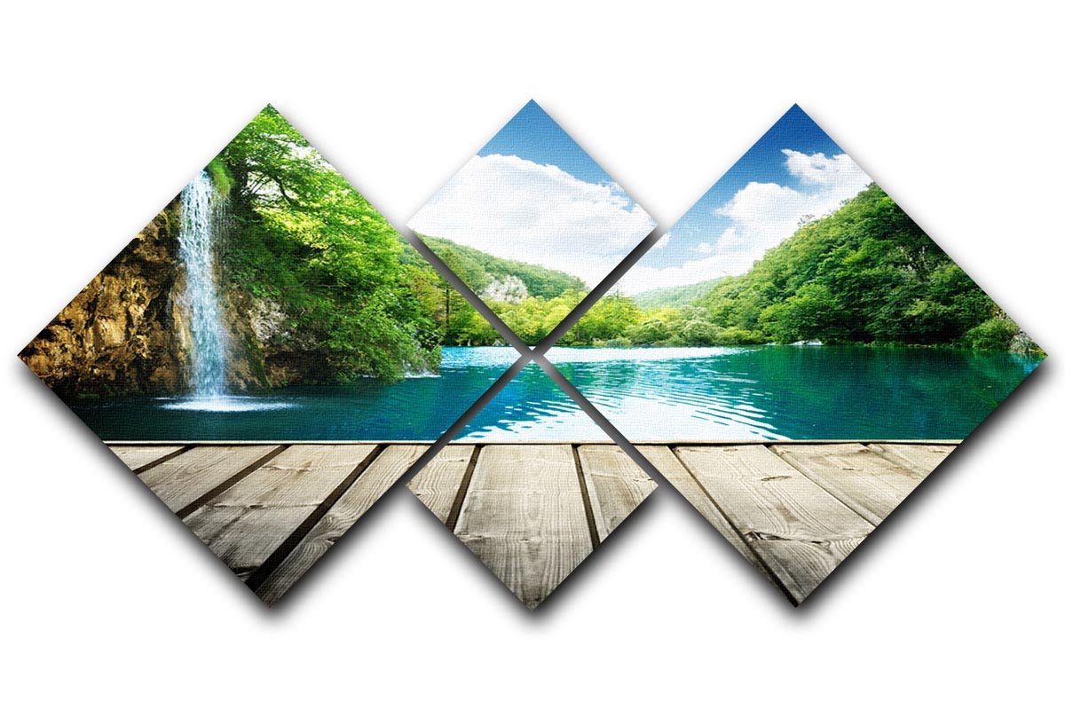 waterfall in deep forest of croatia 4 Square Multi Panel Canvas  - Canvas Art Rocks - 1