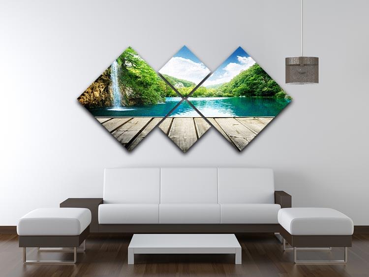 waterfall in deep forest of croatia 4 Square Multi Panel Canvas  - Canvas Art Rocks - 3