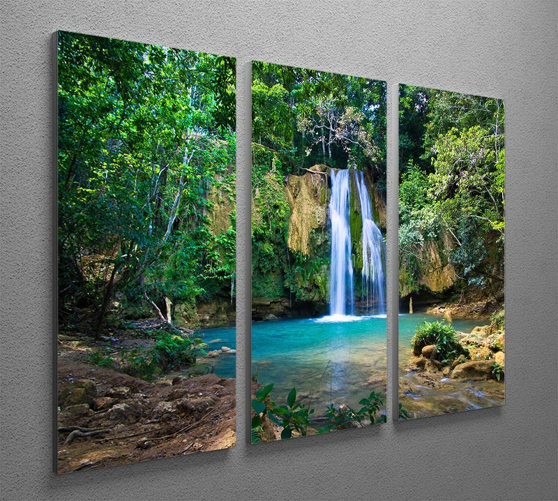 waterfall in deep green forest 3 Split Panel Canvas Print - Canvas Art Rocks - 2