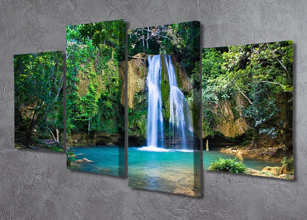 waterfall in deep green forest 4 Split Panel Canvas - Canvas Art Rocks - 2