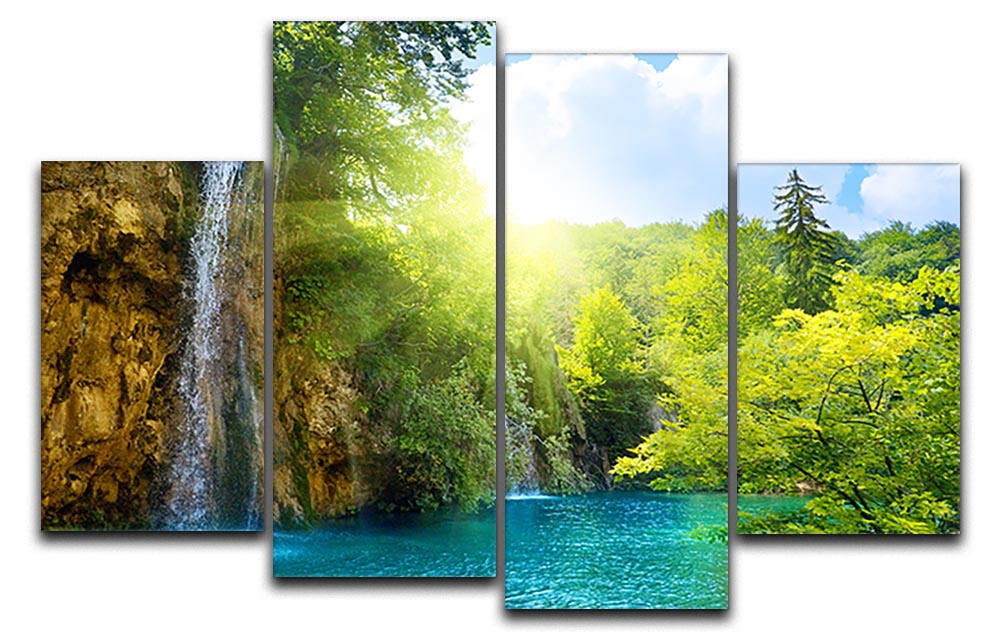 waterfalls in deep forest 4 Split Panel Canvas - Canvas Art Rocks - 1
