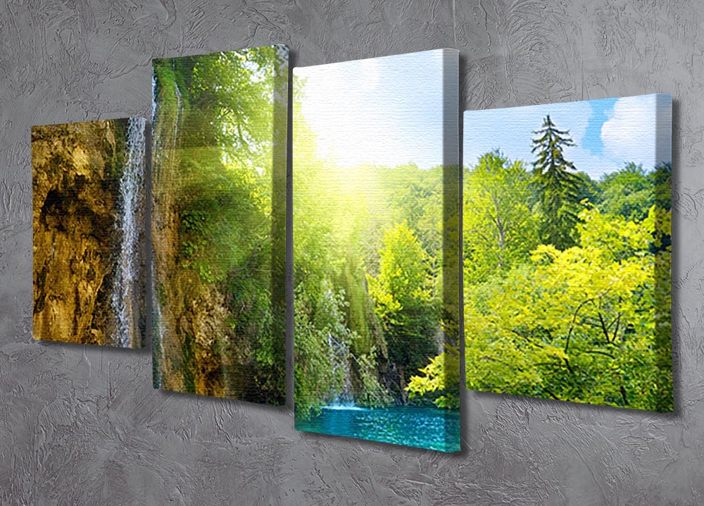 waterfalls in deep forest 4 Split Panel Canvas - Canvas Art Rocks - 2