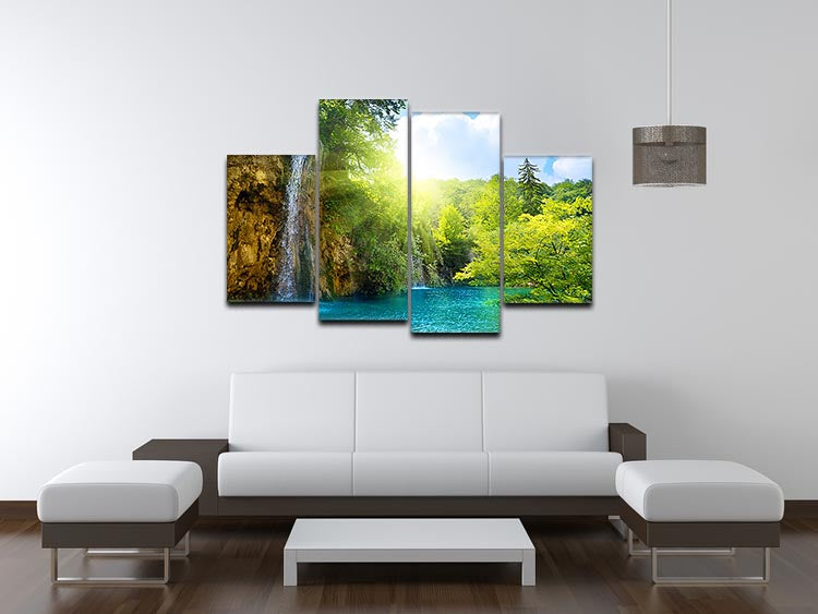 waterfalls in deep forest 4 Split Panel Canvas - Canvas Art Rocks - 3