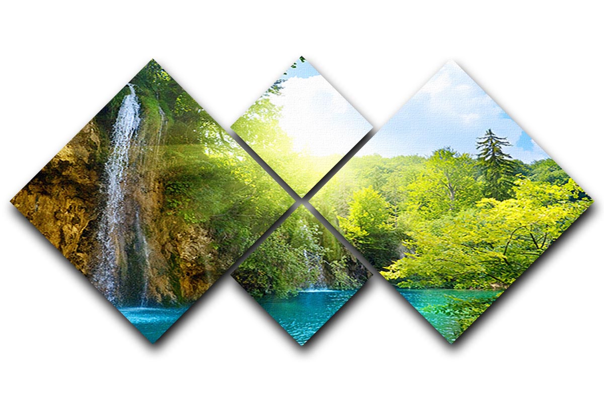 waterfalls in deep forest 4 Square Multi Panel Canvas - Canvas Art Rocks - 1