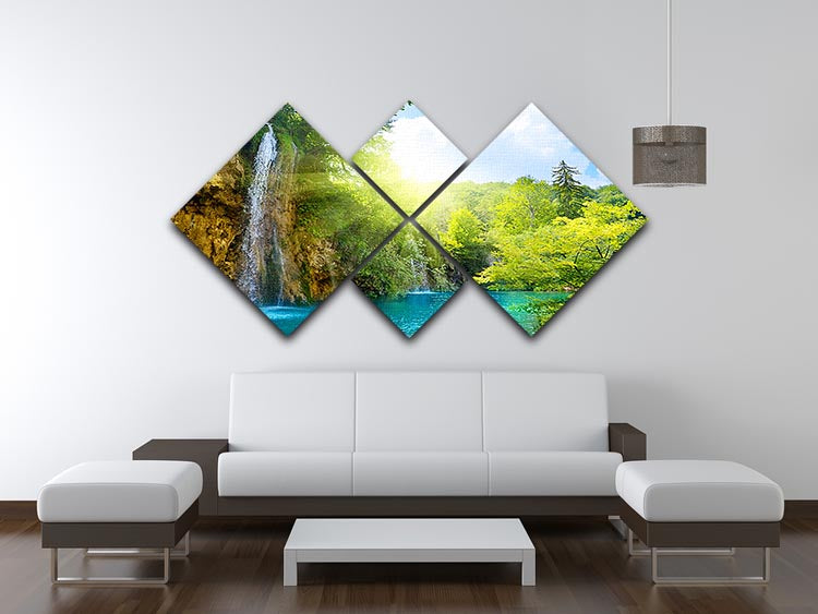 waterfalls in deep forest 4 Square Multi Panel Canvas - Canvas Art Rocks - 3