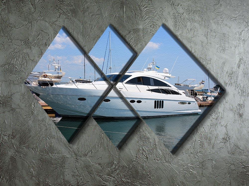 white yacht in marina 4 Square Multi Panel Canvas  - Canvas Art Rocks - 2