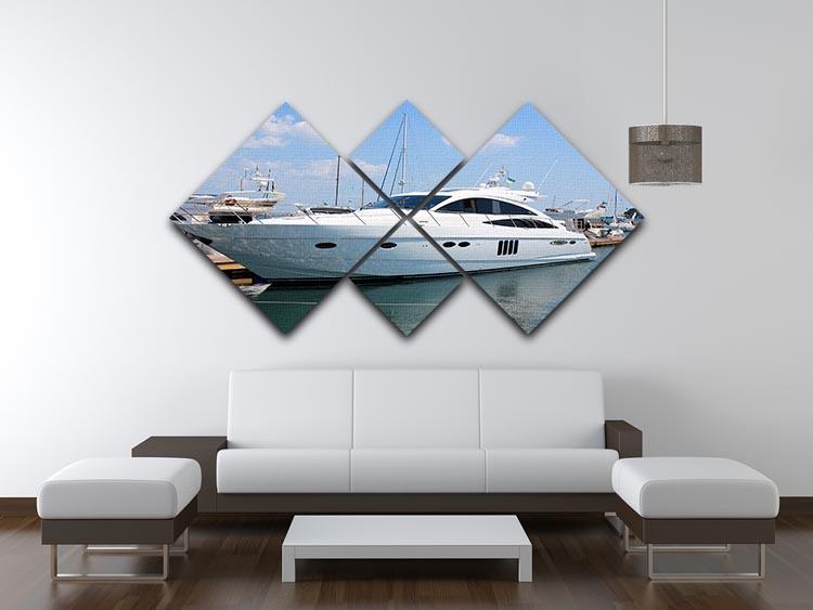 white yacht in marina 4 Square Multi Panel Canvas  - Canvas Art Rocks - 3