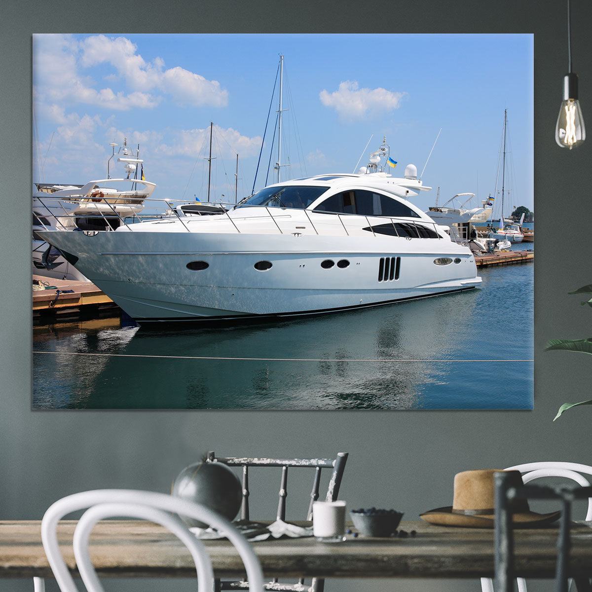 white yacht in marina Canvas Print or Poster - Canvas Art Rocks - 3