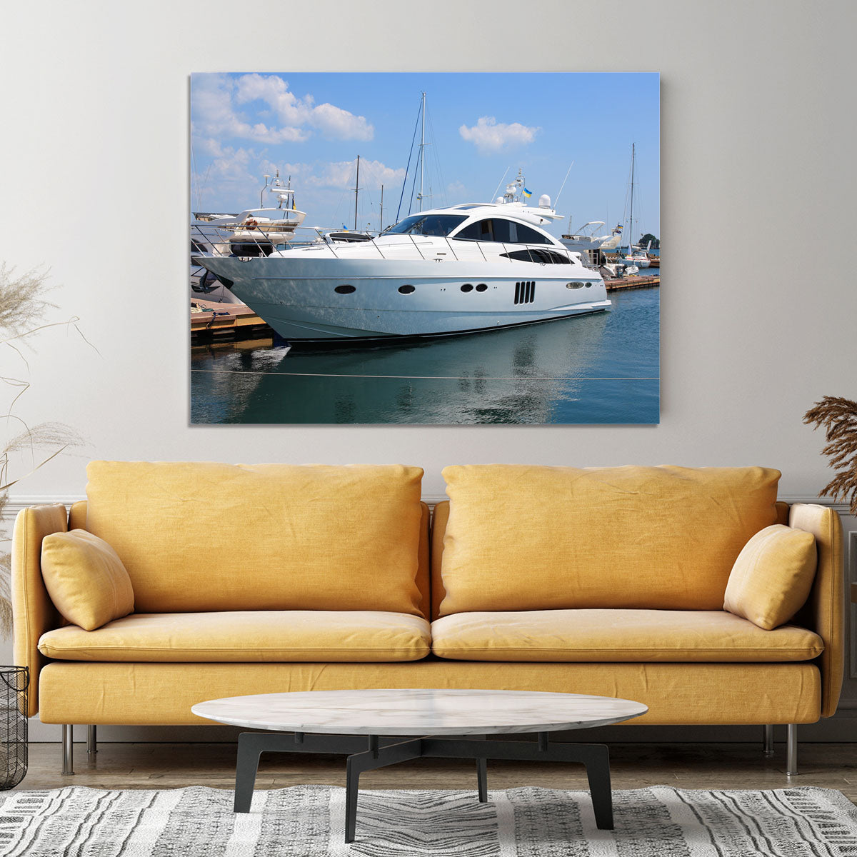 white yacht in marina Canvas Print or Poster - Canvas Art Rocks - 4