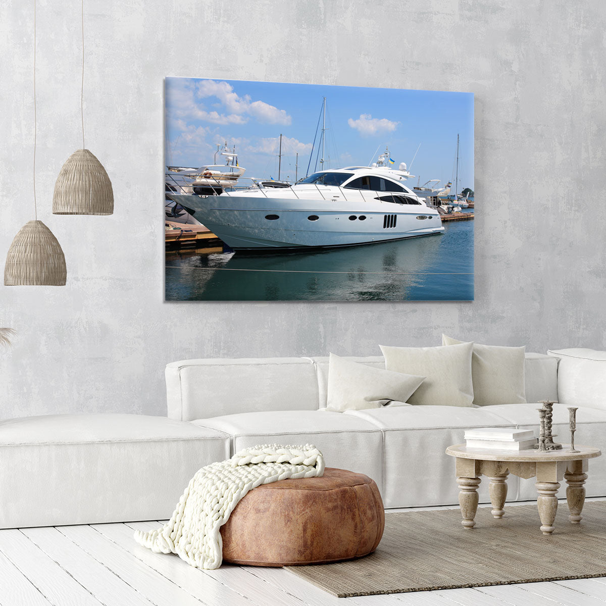 white yacht in marina Canvas Print or Poster - Canvas Art Rocks - 6