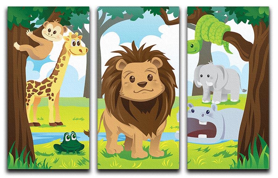 wild jungle animals in the animal kingdom 3 Split Panel Canvas Print - Canvas Art Rocks - 1