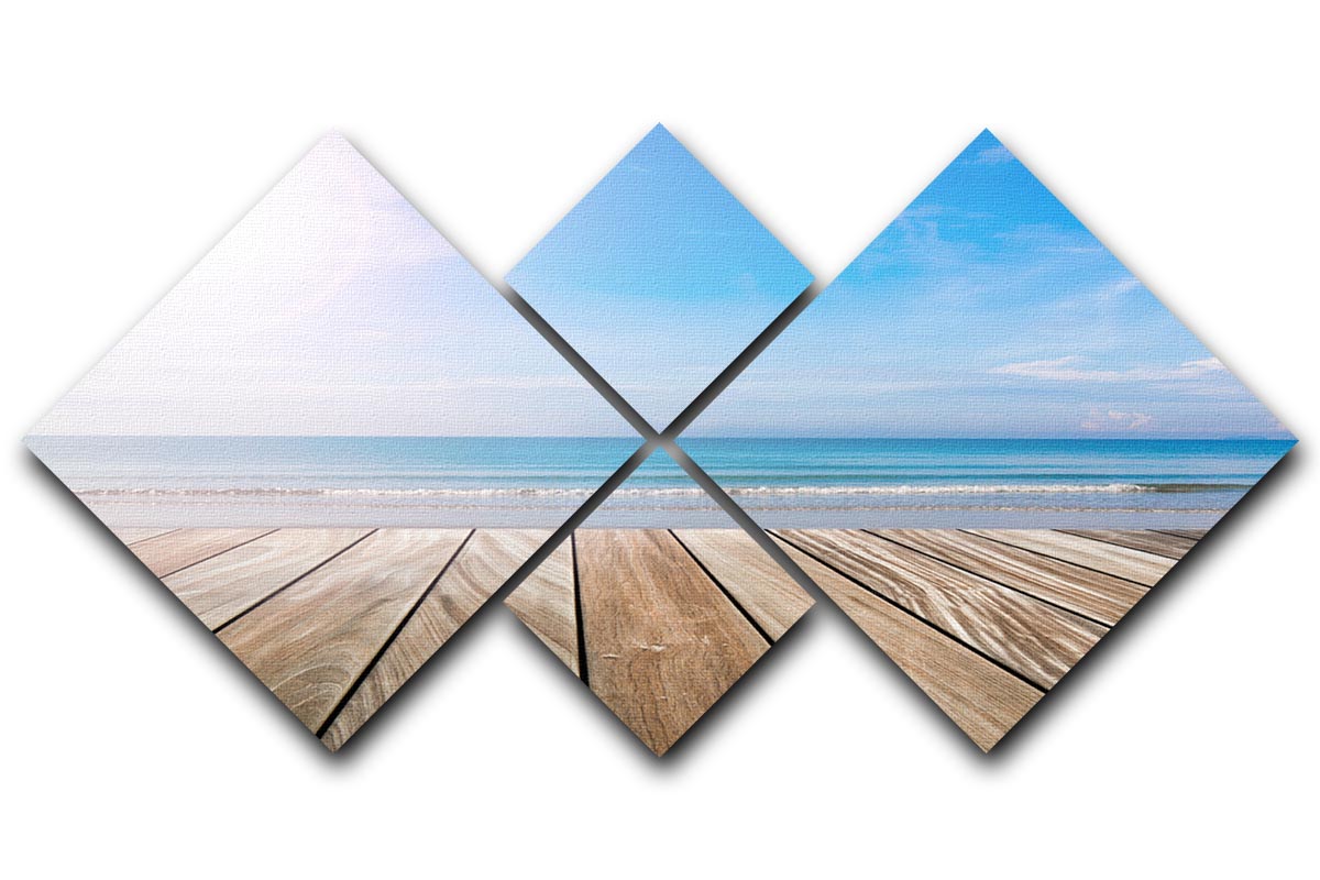 wood terrace on the beach and sun 4 Square Multi Panel Canvas - Canvas Art Rocks - 1