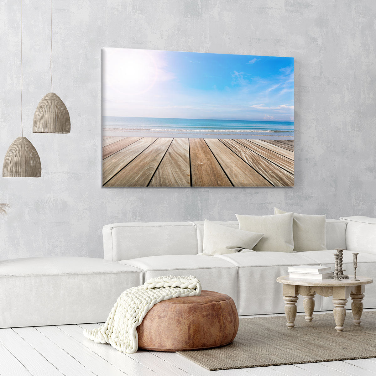 wood terrace on the beach and sun Canvas Print or Poster - Canvas Art Rocks - 6